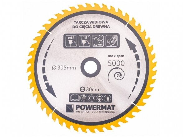Powermat TDD-305x30x48Z medienos pjovimo diskas 305x30 mm, 48 dantys 1