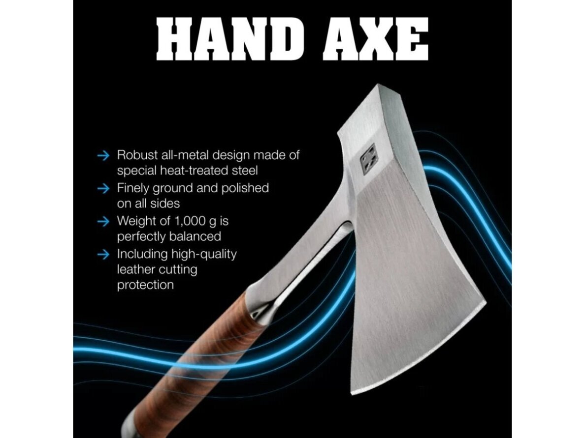 Hand axe with leather handle, in a wooden box 2 Hand axe with leather handle, in a wooden box 2