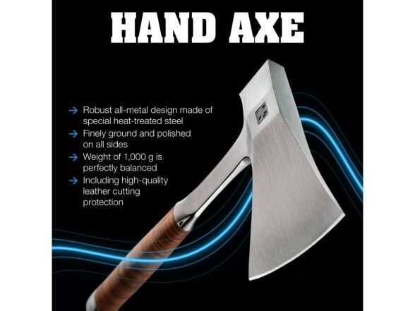 Hand axe with leather handle, in a wooden box 2 Hand axe with leather handle, in a wooden box 2