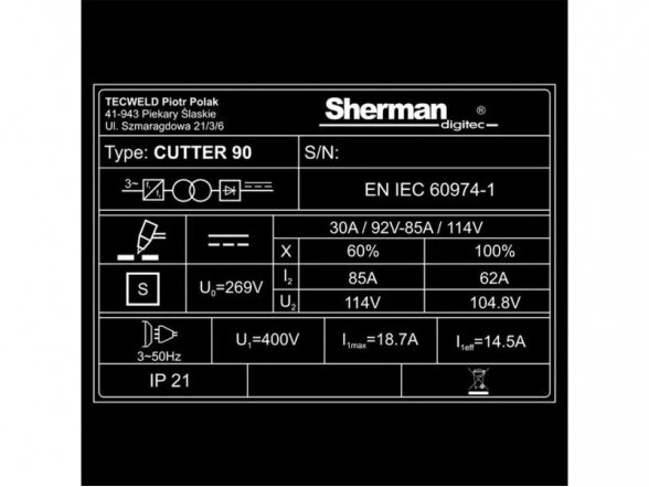 Plazminio pjovimo aparatas Sherman CUTTER 110, 105A, 400V, 40mm 8