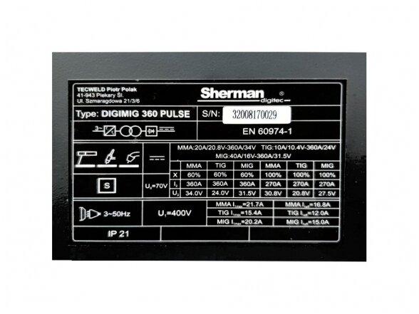 Sherman DIGIMIG 360 Pulse sinerginis inverterinis suvirinimo aparatas, 360A, 400V 4