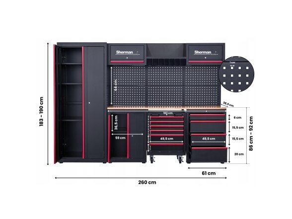 Sherman tool cabinet on casters with workbench, 14 elements 8