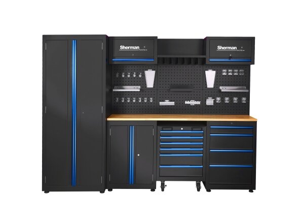 Sherman tool cabinet on casters with workbench, 14 elements 10