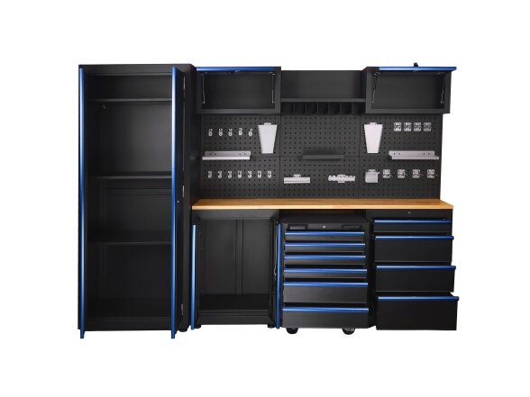 Sherman tool cabinet on casters with workbench, 14 elements 14