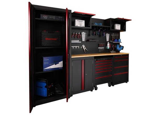 Sherman tool cabinet on casters with workbench, 14 elements 5