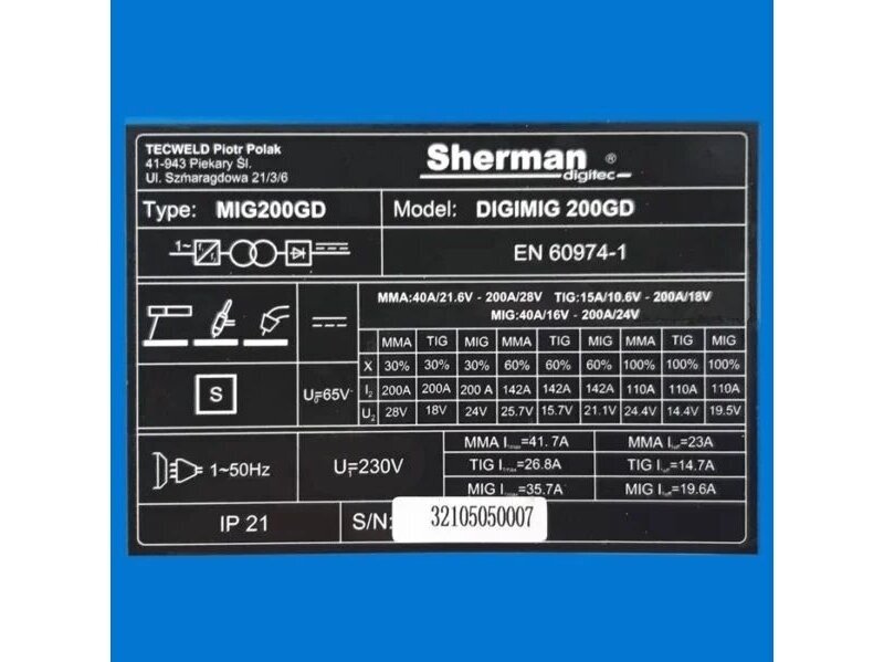 Sherman komplektas - DIGIMIG 200GD Suvirinimo pusautomatis, 200A, 230V 11 Sherman komplektas - DIGIMIG 200GD Suvirinimo pusautomatis, 200A, 230V 11