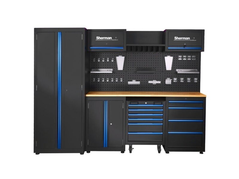 Sherman tool cabinet on casters with workbench, 14 elements 9