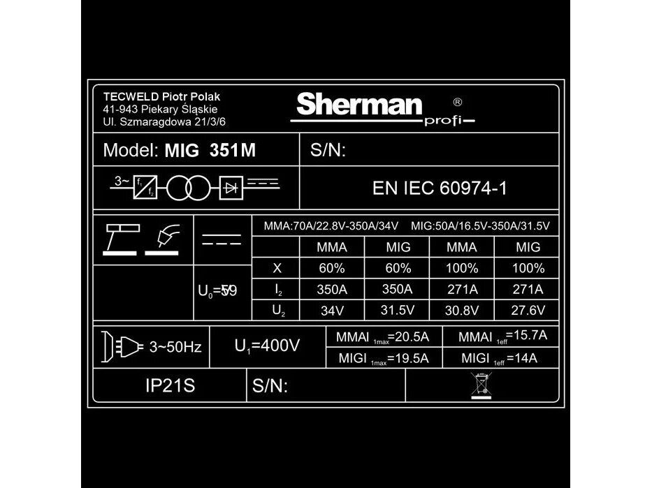 Sherman MIG 351M/4R suvirinimo pusautomatis, 350A, 400V 11