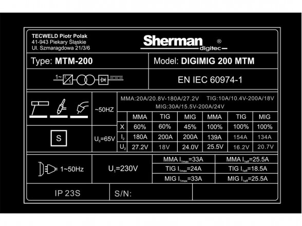 Sinerginis suvirinimo aparatas Sherman DIGIMIG 200 MTM, 200A, 230V 12