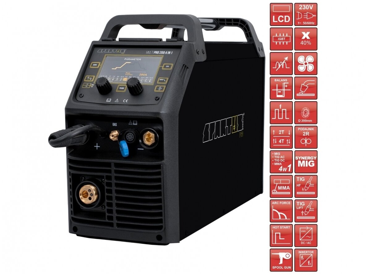 SPARTUS komplektas - Multi Pro 200 4in1 kombinuotas suvirinimo aparatas, 200A, 230V 1 SPARTUS komplektas - Multi Pro 200 4in1 kombinuotas suvirinimo aparatas, 200A, 230V 1