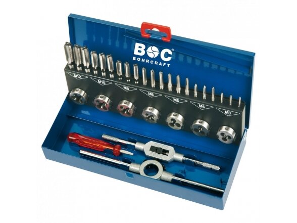 BOHRCRAFT sriegiklių rinkinys DIN 352 HSS-G M3 - M12 BOHRCRAFT sriegiklių rinkinys DIN 352 HSS-G M3 - M12