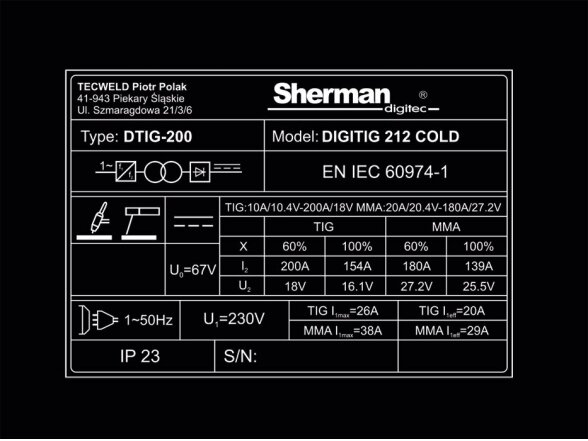 Welding machine Sherman DIGITIG 212 COLD, 200A, 230V 5