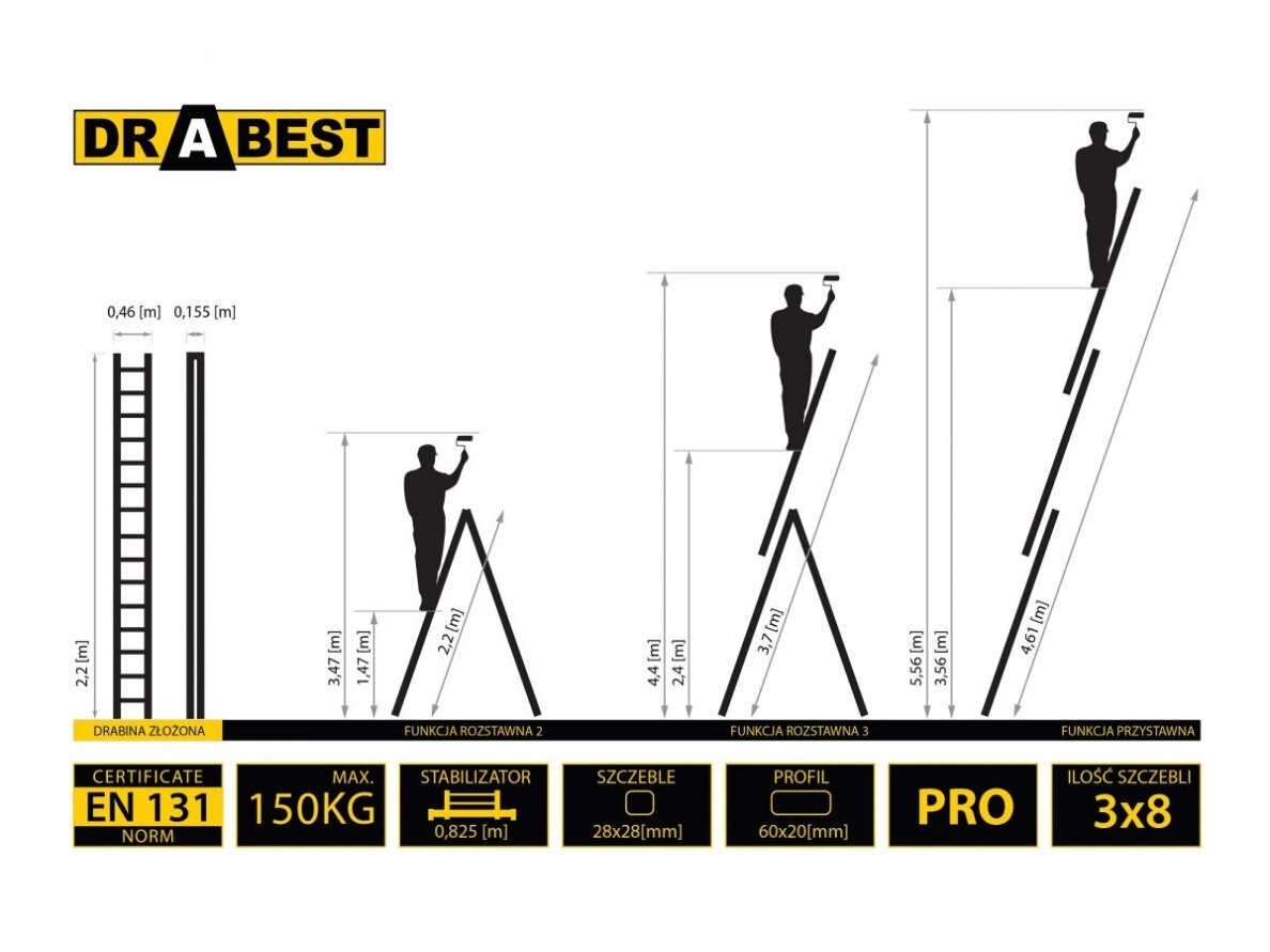 DRABEST 'PRO' 3-Section Multifunction Ladders 3x8 1 DRABEST 'PRO' 3-Section Multifunction Ladders 3x8 1