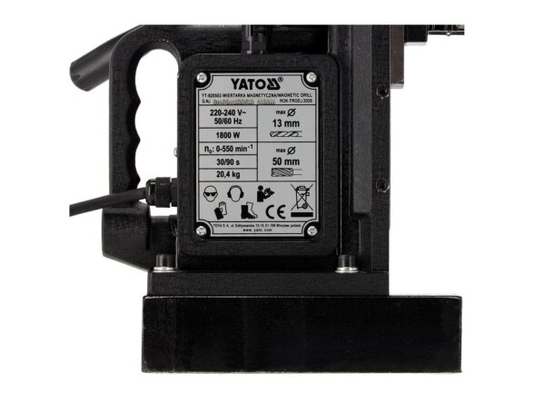 Магнитная дрель Yato, 1800W, 550 об/мин, максимальный диаметр сверления 50mm 8 Магнитная дрель Yato, 1800W, 550 об/мин, максимальный диаметр сверления 50mm 8